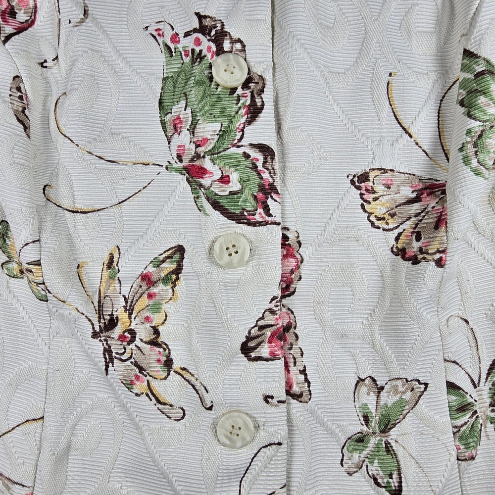 Alfred Dunner Women's Cream Butterfly Print Button Front Jacket Blazer Size 16W - Picture 3 of 9